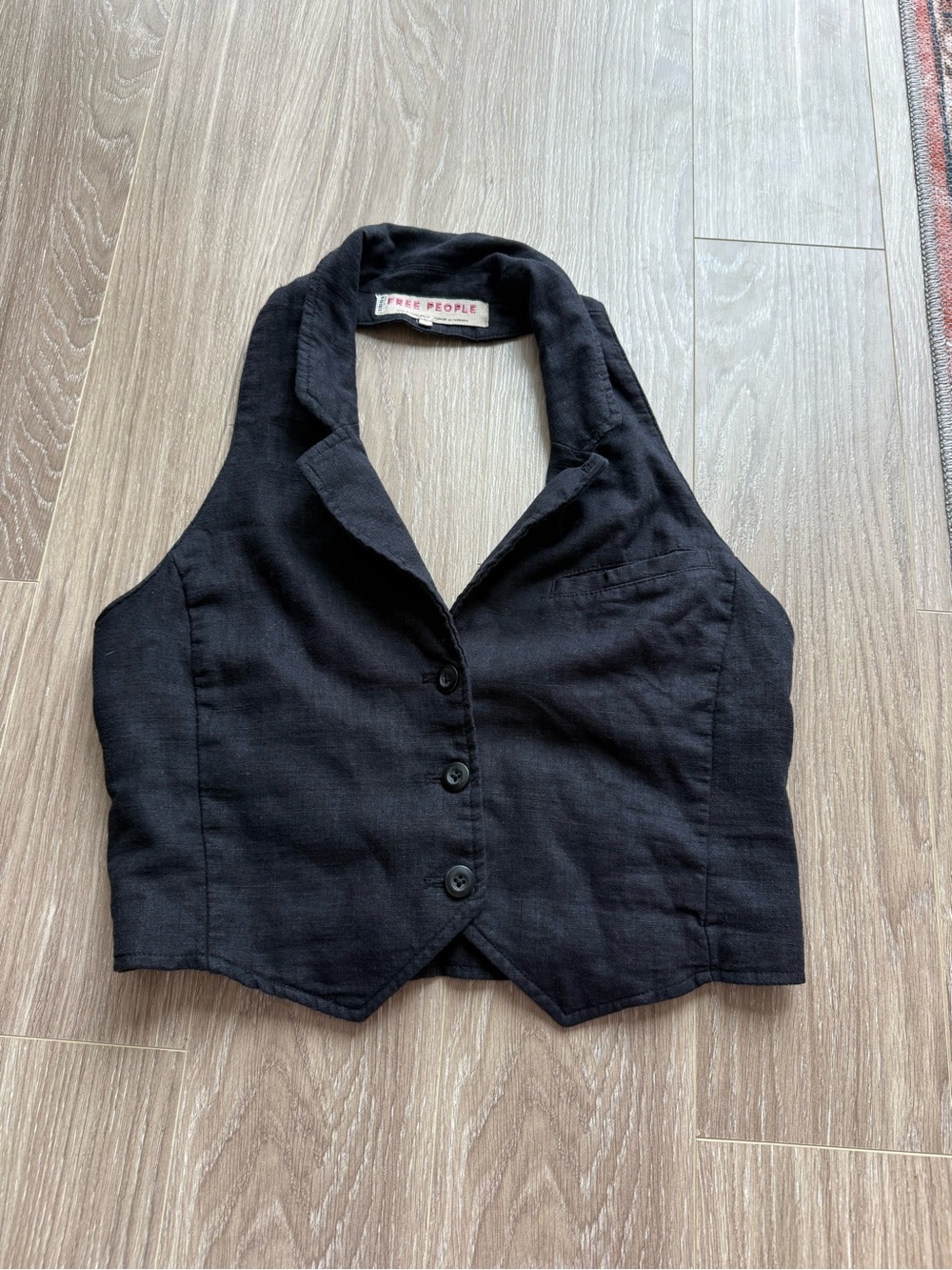 Free People Black Cropped Halter Button Vest